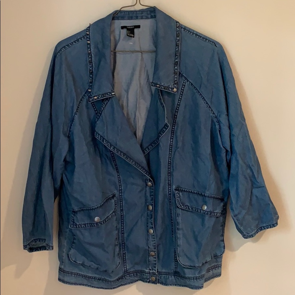 Forever 21 denim blazer with spikes embellishments
